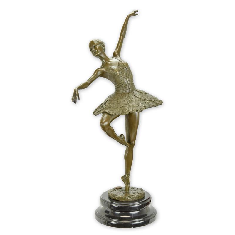 Bronzen sculptuur ballerina met bruine patina op marmeren sokkel – 46 cm – VntiQue
