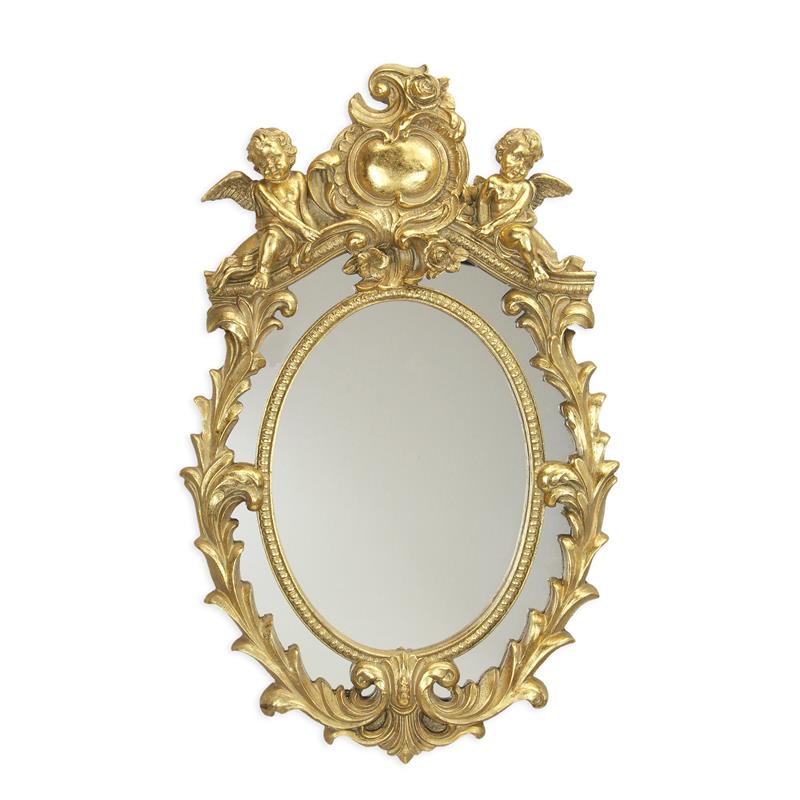 Resin barok wandspiegel goud met twee putti – 55 cm – VntiQue