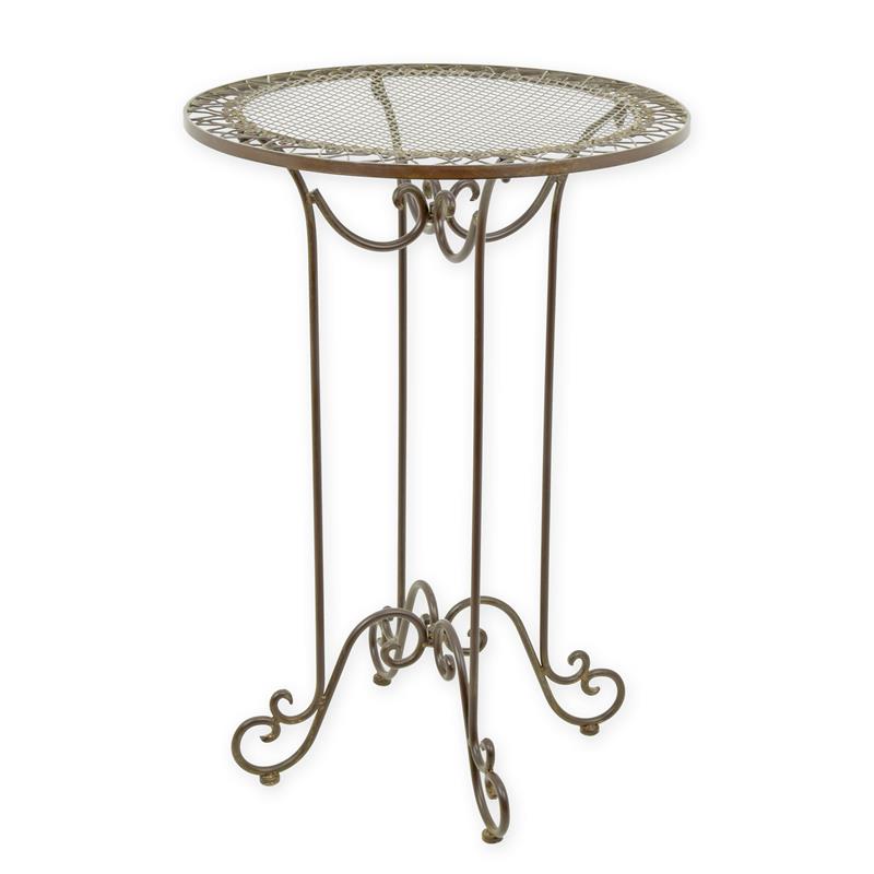 Smeedijzeren bartafel, bruine afwerking, opengewerkt blad – Ø70 x 106 cm – VntiQue