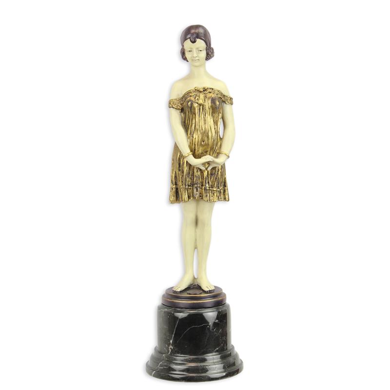 Bronzen Art-Deco sculptuur “Bedtime Girl” op marmeren sokkel – 34,5 cm – VntiQue