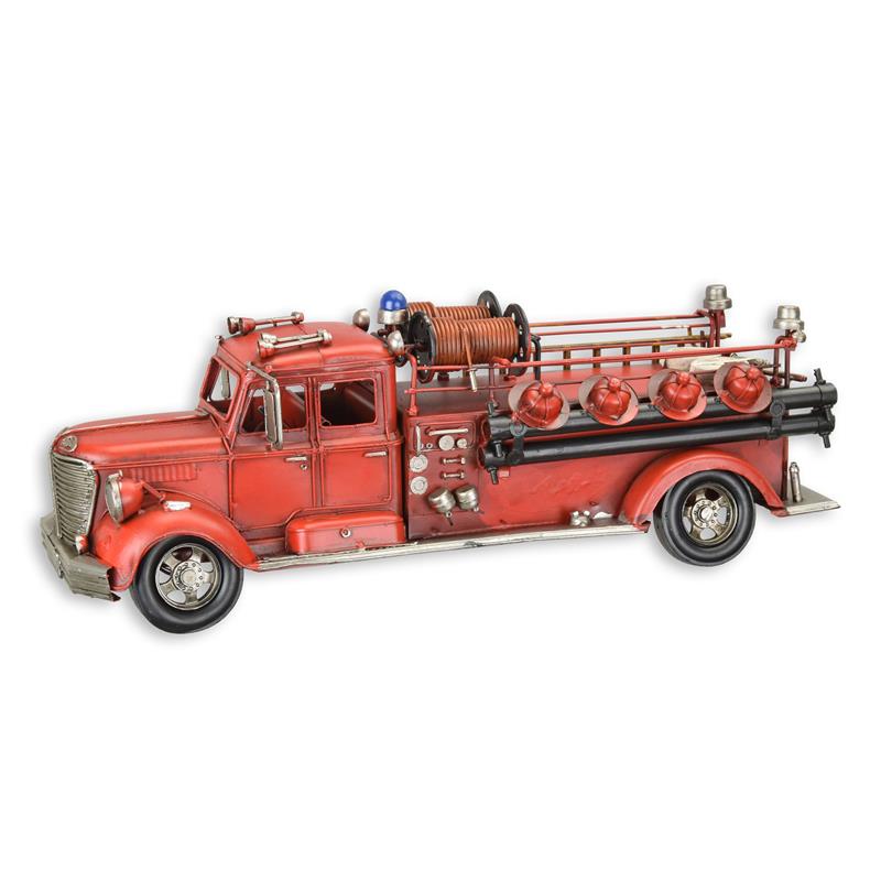 Groot blikken model van een vintage rode brandweerwagen – 51 cm – VntiQue