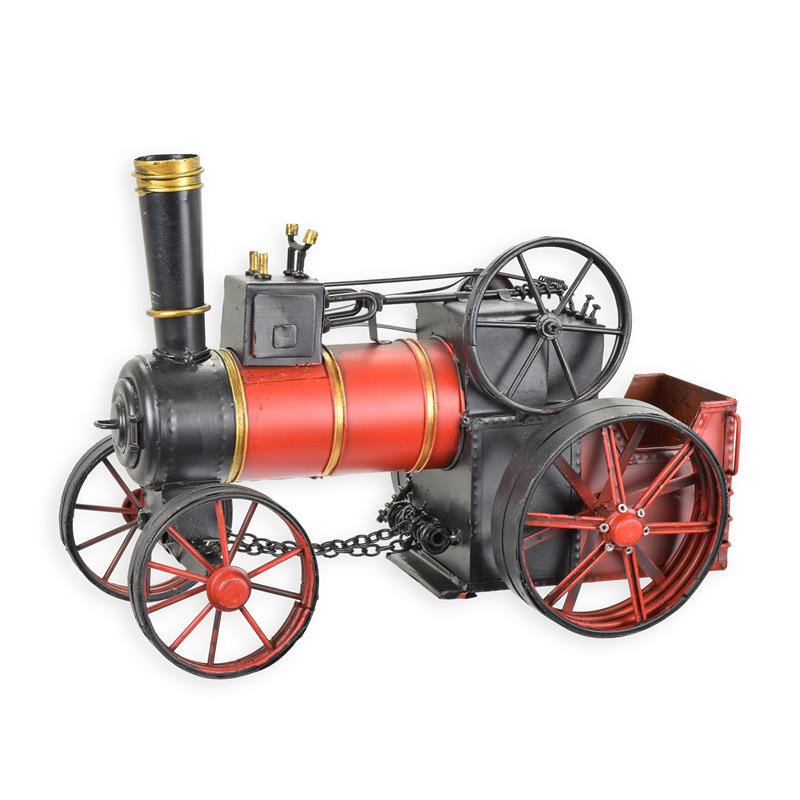 Blikken model van een stoomtrein in rood/zwart met messingaccenten – 30 cm – VntiQue