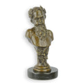 Bronzen buste van Bacchus op ronde marmeren sokkel, 20,7 cm hoog