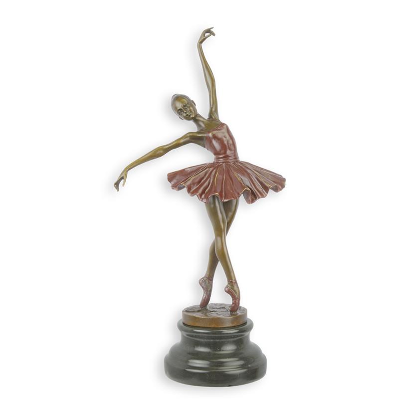Bronzen sculptuur van een ballerina op spitzen op ronde sokkel