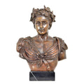 Bronzen buste van Caesar met lauwerkrans op donkere sokkel, 38 cm hoog