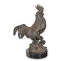 Bronzen haan sculptuur met warme patina op marmeren sokkel – 31,5 cm – VntiQue