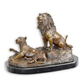 Bronzen beeld van leeuw en leeuwin, 40 cm – klassieke sculptuur op sokkel