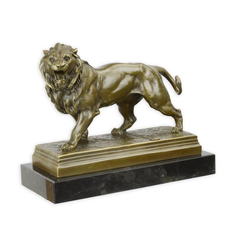 Bronzen leeuw sculptuur op marmeren sokkel – 26×12×21 cm – VntiQue