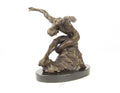 Bronzen modernistische sculptuur van naakte mannelijke danser op marmeren sokkel – 35,5×25×27,9 cm – VntiQue