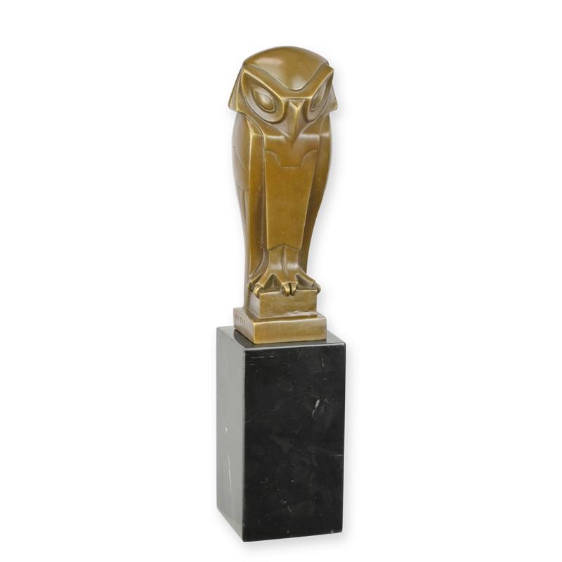Bronzen Art Deco uil sculptuur op marmeren sokkel – 33 cm – VntiQue