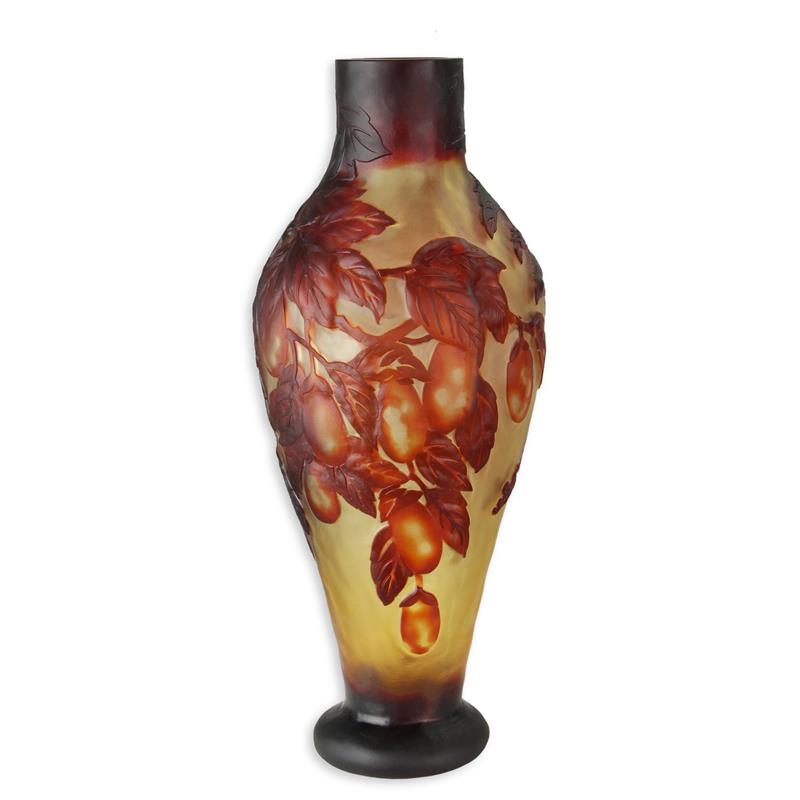 Cameo glazen vaas ‘Druiven’ met geëtst druivenmotief, 39 cm – art-nouveau stijl