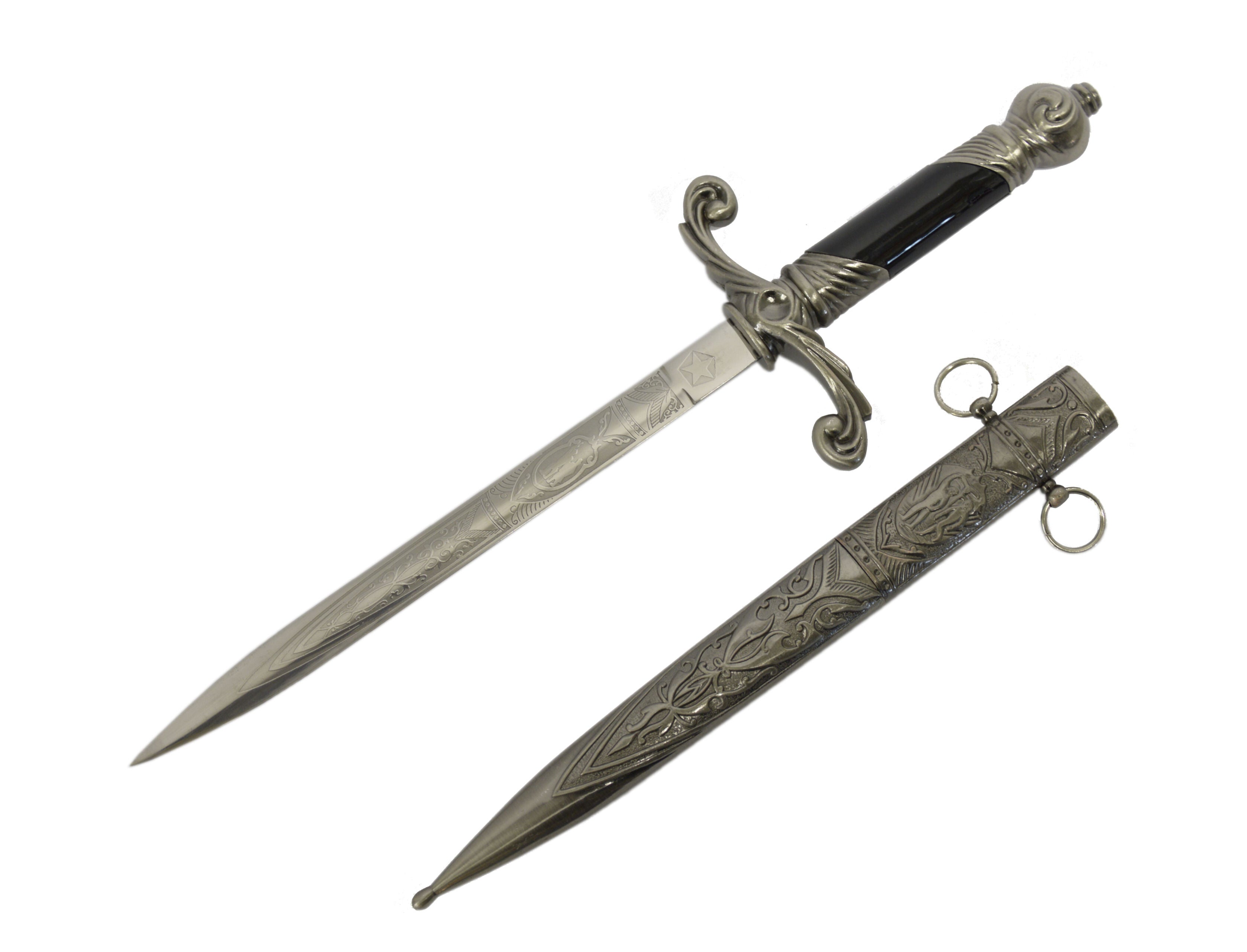 Ceremoniële decoratieve dolk met gegraveerde kling en schede – 37,7 cm – VntiQue