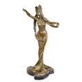 Bronzen art-nouveau dame op marmeren sokkel, bruine patina – 59 cm – VntiQue