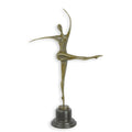 Modernistische bronzen danseres met uitgestrekte armen en been op ronde sokkel – 56,9 cm – VntiQue