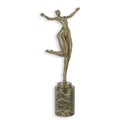 Modernistische bronzen danseres met geheven been op marmeren sokkel – 42,3 cm – VntiQue