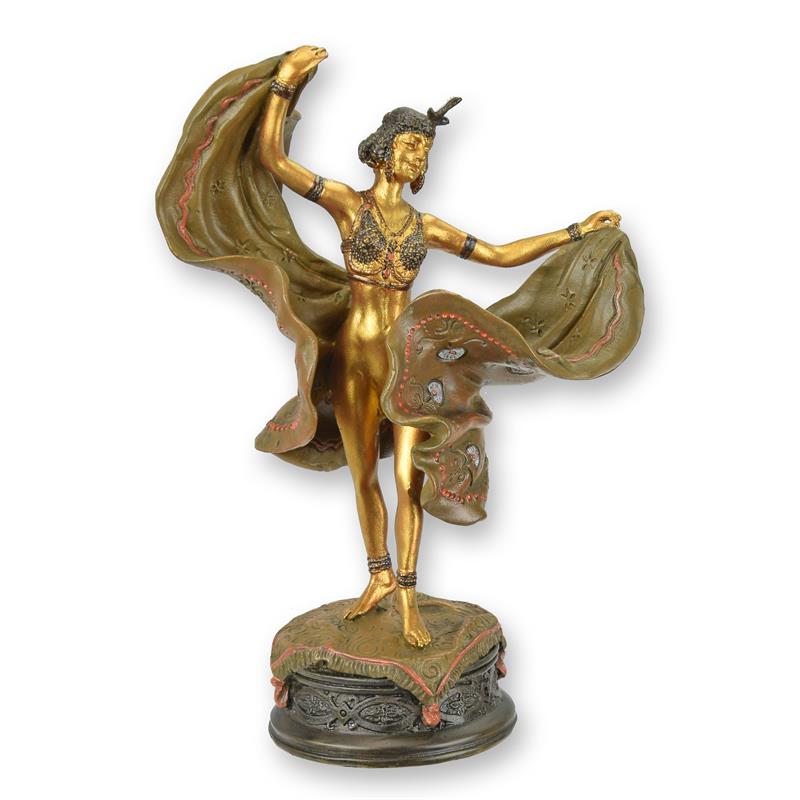 Bronzen sculptuur danseres met gouden patina op sierlijke sokkel – 16 cm – VntiQue