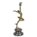 Bronzen sculptuur danseres met vogels met bruine patina op marmeren sokkel – 30 cm – VntiQue