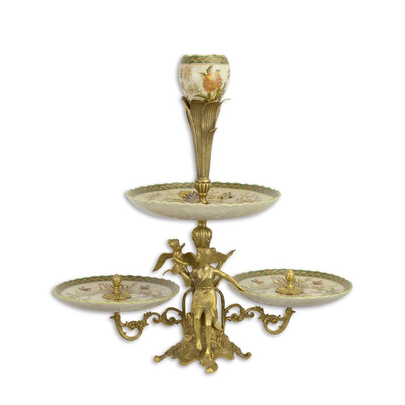 Porseleinen etagère met bronzen montuur, 2-laags – 57,5 cm – VntiQue