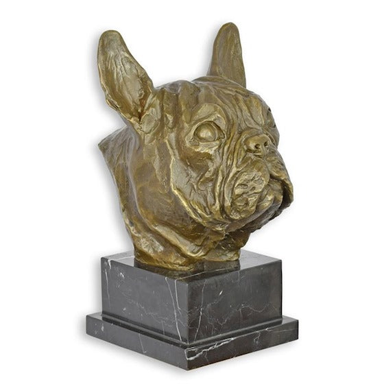 Bronzen buste Franse bulldog op marmeren sokkel 26,5 cm – VntiQue