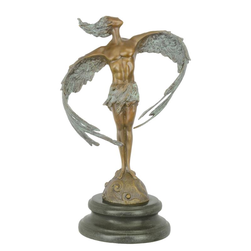 Bronzen modernistische gevleugelde man op ronde sokkel – 31,7 cm – VntiQue