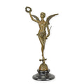 Bronzen beeld Gevleugelde Victoria/Nike met lauwerkrans op marmeren sokkel – 37,5 cm – VntiQue