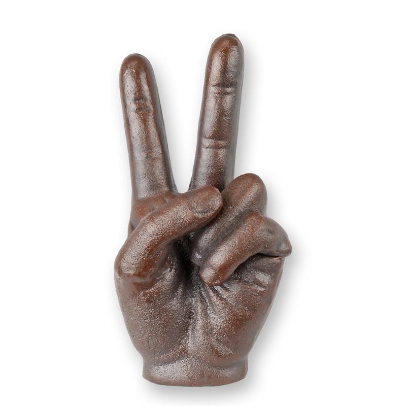 Gietijzeren handbeeld met V-teken in roestlook – 17,5 cm – VntiQue