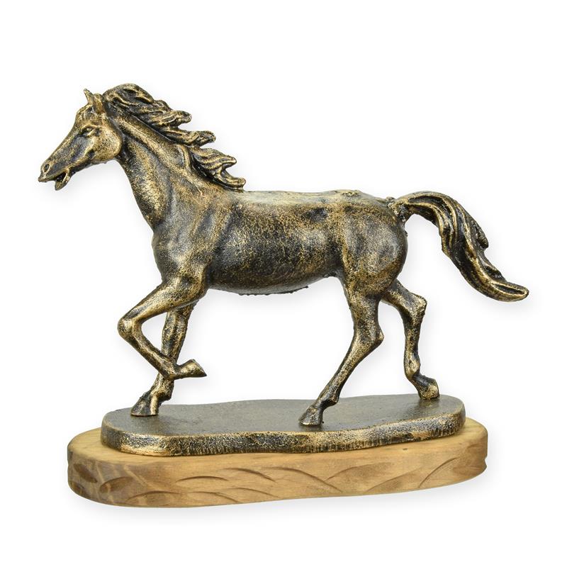 Gietijzeren beeld van paard met antiek-bronzen afwerking op sokkel, 23,5 cm