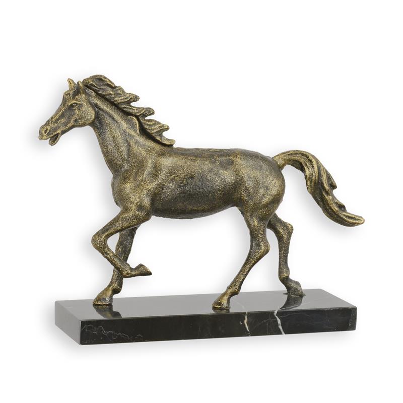 Gietijzeren paard op marmeren sokkel, 23 cm – klassiek decoratief beeld