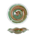 Glazen fruitschaal met golvende rand en groen/bruine swirl – Ø 41,5 cm