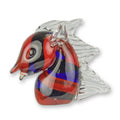 Glazen paardenhoofd in Murano-stijl, 15 cm – rood/blauw/zwart met transparante manen