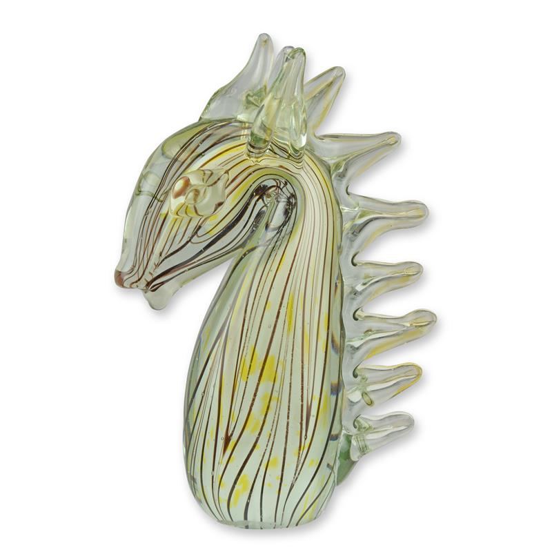 Glazen paardenhoofd in Murano-stijl, 20,5 cm – helder glas met fijne lijnen