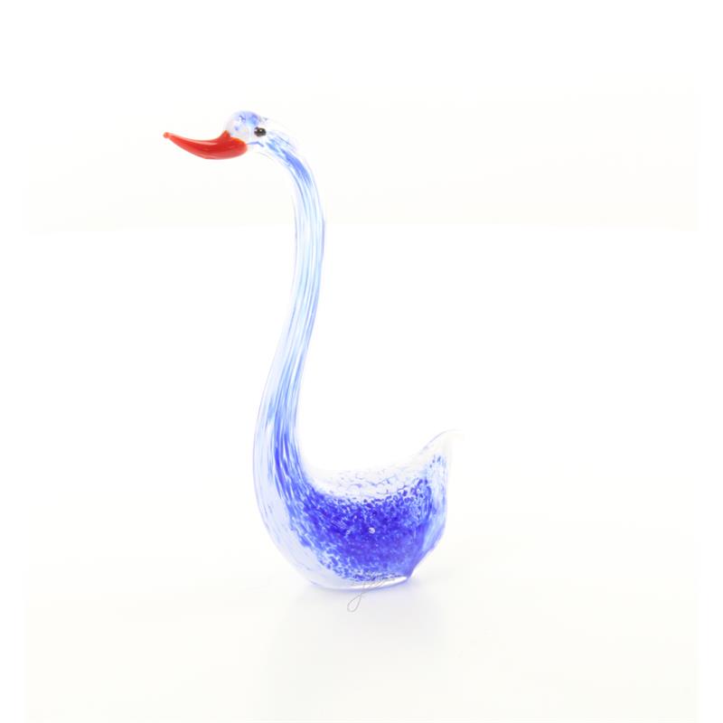 Glazen zwaan in Murano-stijl, miniatuur 12 cm – blauw/oranje