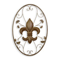 Bruine ijzeren fleur-de-lis wanddecoratie in ovaal opengewerkt frame – 92,3×62,7 cm – VntiQue