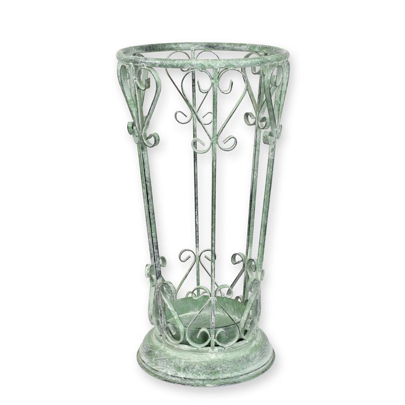 IJzeren parapluhouder met opengewerkt krulmotief en ronde voet, Ø 28 cm, H 54,3 cm