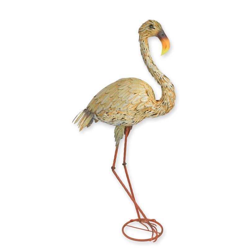 IJzeren staande kraanvogel met gelaagde veren op ringvormige voet, 137 cm hoog