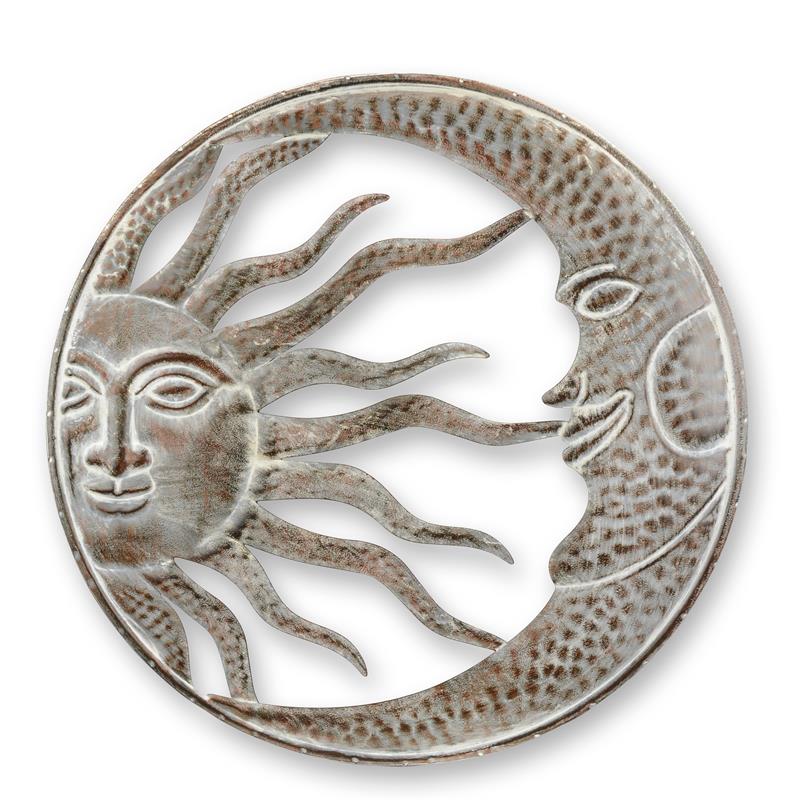Rond ijzeren wanddecor met zon en maan, diameter 54 cm