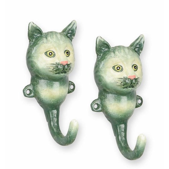 Set van 2 groene gietijzeren katten kapstokhaken – VntiQue