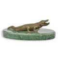 Bronzen beeld krokodil op groene marmeren sokkel 21,3 cm – VntiQue
