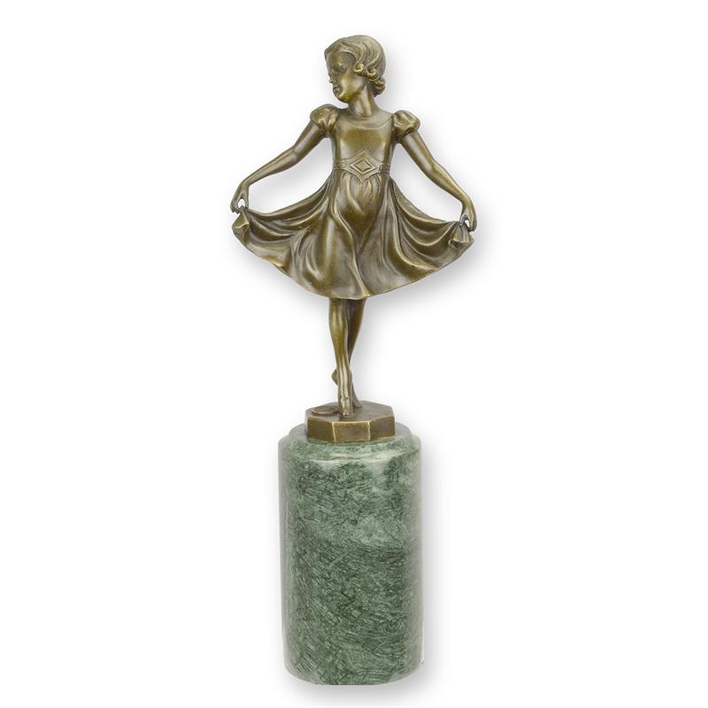 Bronzen beeld Lieselotte op groene marmeren sokkel – 31,4 cm – VntiQue