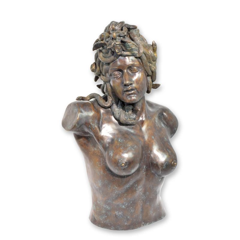 Bronzen buste van Medusa, bruine patina – 104 cm – VntiQue