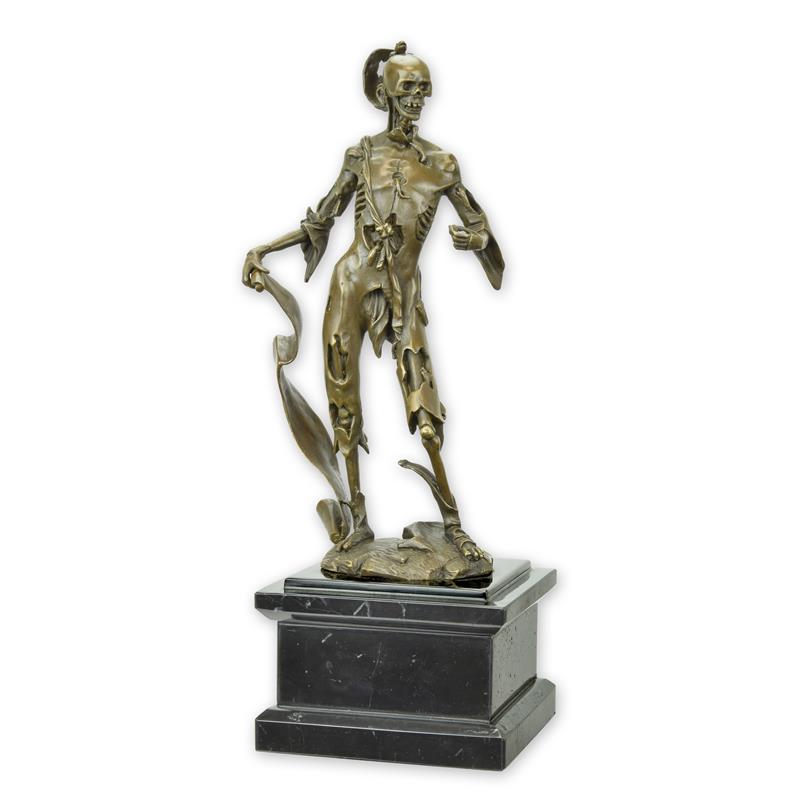 Bronzen Memento mori sculptuur op marmeren sokkel, warme patina – 33,7 cm – VntiQue