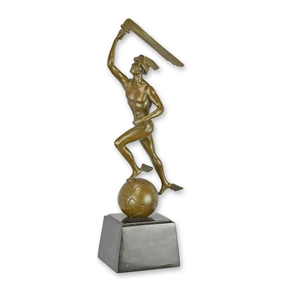 Bronzen art deco beeld Mercurius op marmeren sokkel 36,7 cm – VntiQue