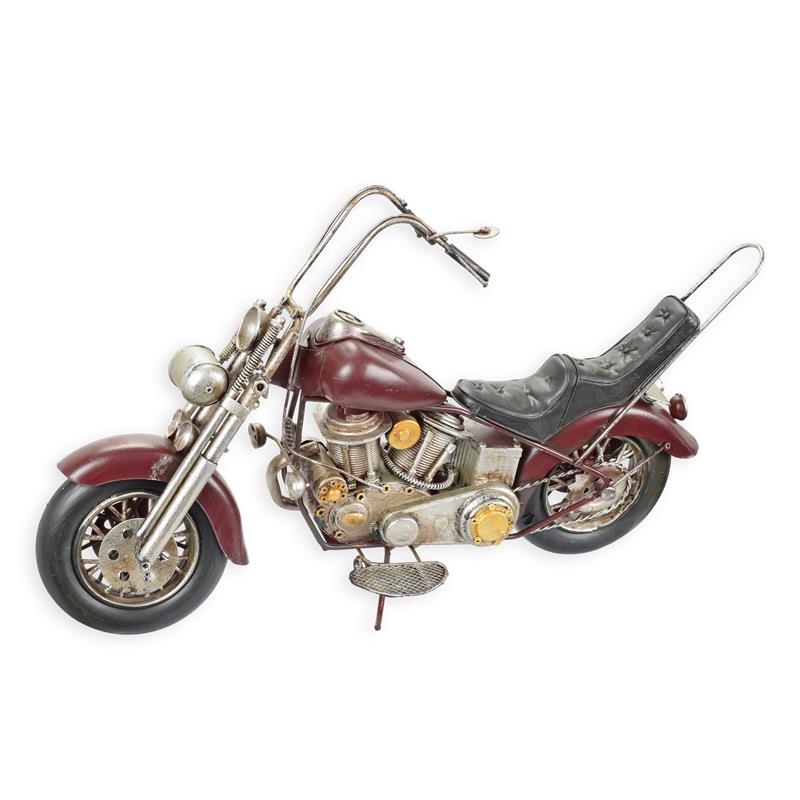 Handgeschilderd blikmodel motorfiets in bordeaux/metallic vintage afwerking – 41,3 cm – VntiQue