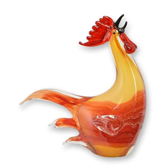 Murano-stijl glazen haan, rood-oranje kleurverloop – 30 cm – VntiQue