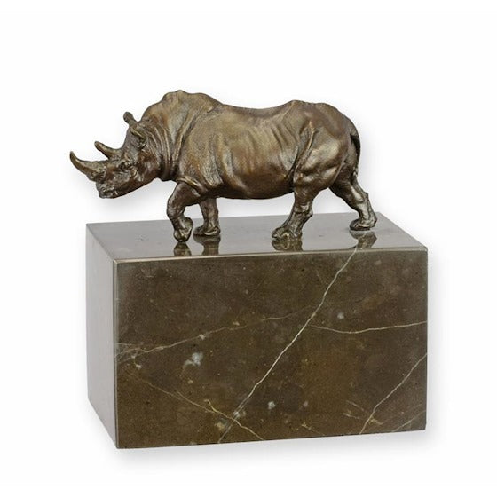 Bronzen sculptuur van neushoorn op marmeren sokkel – VntiQue