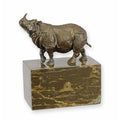 Bronzen sculptuur van neushoorn op marmeren sokkel – VntiQue