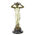 Bronzen beeld Nimf van de Vallei met meerkleurige patina op marmeren sokkel – 34,2 cm – VntiQue