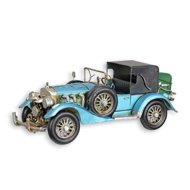 Blikmodel oldtimer auto, handbeschilderd met klassieke details – 33,2 cm – VntiQue
