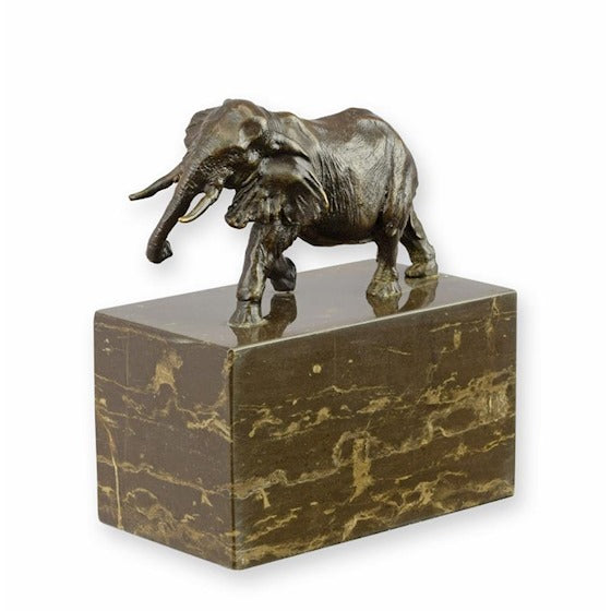 Bronzen sculptuur van olifant op marmeren sokkel – VntiQue