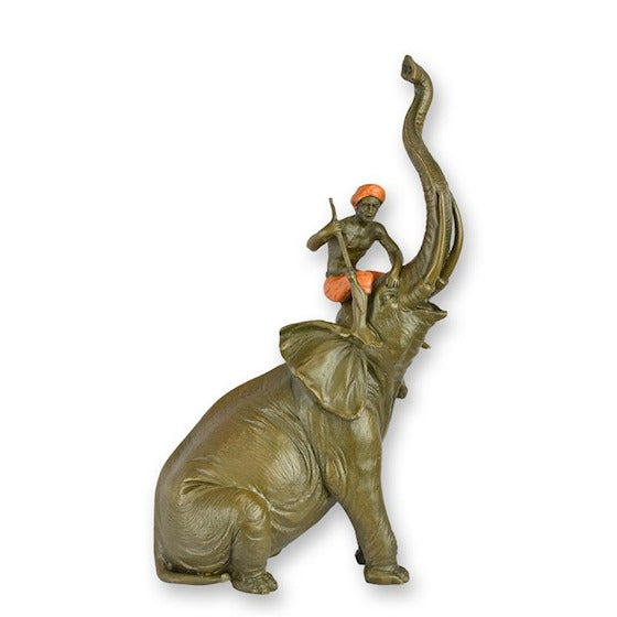 Bronzen beeld olifant met ruiter in full color 22,1 cm – VntiQue